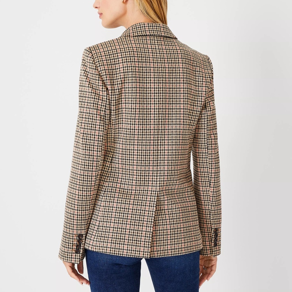 Ann Taylor The Hutton Blazer In Check Houndstooth Modern Neutral Beige Size 10 - Picture 2 of 11